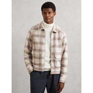 REISS Varena Zip-Through Check Overshirt with Wool